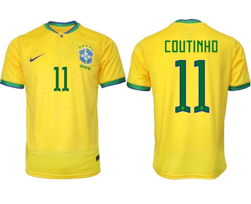 Men 2022 World Cup National Team Brazil home aaa version yellow 11 Soccer Jersey